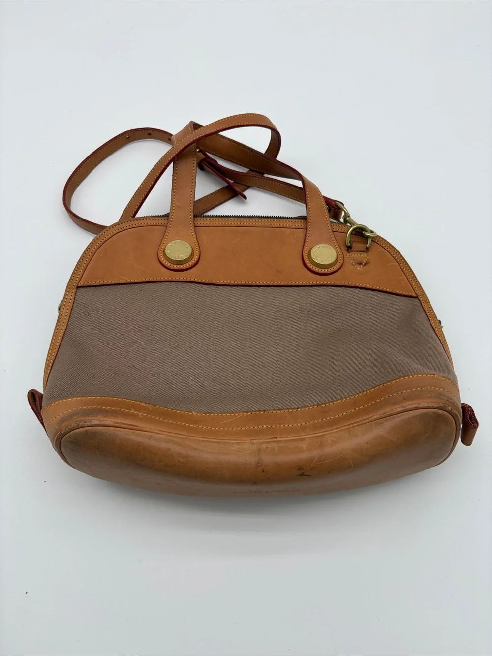 VTG Dooney & Bourke Cabriolet Tan Leather Canvas Dome Handbag Purse USA BLEMISH